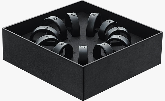 Galaxy Ring Sizing Kit is open and 11 sample rings can be seen.